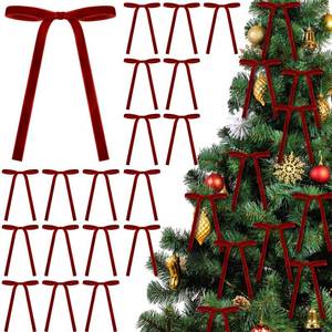 lot 8402 image: Glitinsel 24 Pcs Red Velvet Bows Christmas Tree Ornaments Valentines Day Bows Decoration for Garland Home Coquette Wedding Decor