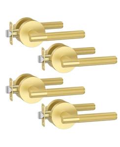 lot 13253 image: Asidrama 4 Pack Passage Gold Door Handles, Door Lever with Door Knobs Indoor for Bedroom or Bathroom, Heavy Duty Brushed Gold Door Handles Interior with Locks for Left Right Sided Doors