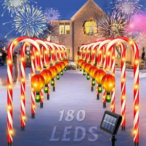 lot 13254 image: 12 Pack Outdoor Solar Christmas Decorations, 180 Bright LED Solar Candy Cane Christmas Lights 8 Lighting Modes, Waterproof Outside Xmas Decorations with Lantern Decor Lights for Pathway Yard Garden