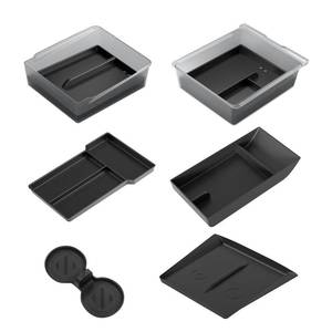 lot 13259 image: Center Console Organizer Tray for Tesla Model Y Juniper Accessories 2025 2026 Premium PC  Silent Silicone Liner Armrest Bottom Liners Wireless Charging Pad Cup Holder for Tesla Model Y Accessories