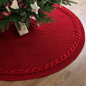 lot 13260 image: 60 inch Christmas Tree Skirt Large Tree Skirt for 9ft Tree, Cable Knit Wine Red Tree Skirt, Vintage Tree Skirts, Rustic Farmhouse Christmas Decorations