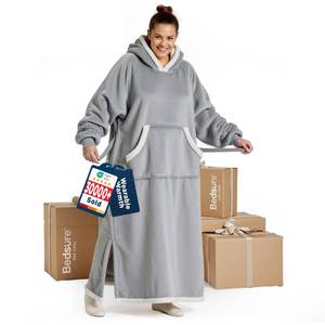 lot 13274 image: Bedsure Wearable Blanket Hoodie, Long Hooded Blanket Sweatshirt as Christmas Birthday Gifts for Women, Cozy Sherpa Hoodie for Adult, Standard, Grey