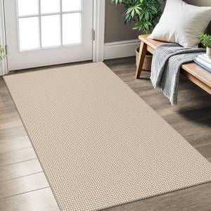 lot 13289 image: KOZYFLY Rugs for Entryway 3x5 ft Washable Area Rug Non Slip Rubber Backed Entry Rug Woven Indoor Door Mat Cotton Kitchen Rugs Floor Carpet for Entryway, Foyer, Backdoor, IvoryKhaki