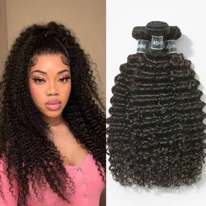 lot 13290 image: ASHINE Human Hair Bundles Deep Curly Water Wave, Unprocessed Cambodian Raw Hair 14 16 18 Inch, Flip Over Quick Weave Wet and Wave Bundles for Women Natural Black