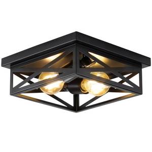 lot 13295 image: DIKAIDA Black Rustic Metal Flush Mount Ceiling Light Fixture, 2-Light Industrial Farmhouse Hallway Light Fixtures, Metal Cage Closed to Ceiling Mounted Lights for Bedroom Kitchen Ceiling Lights