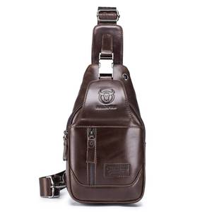 lot 13321 image: LUKZIJAES Genuine Leather Sling Bag for Men Crossbody Shoulder Chest Pack Hiking Casual Daypack Outdoor Travel Backpack (#4-Brown)