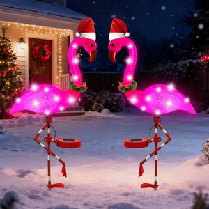 lot 13329 image: Solar Garden Lights Christmas Decor, 2Packs Solar Flamingo Light Outdoor Waterproof, Xmas Birthday Gifts for Women Mom, Pink Flamingo Garden Statue Decor for Yard Lawn Walkway Pathway Patio Porch