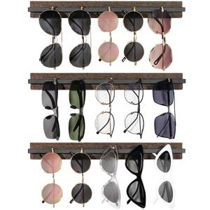 lot 13331 image: Mkono Wood Sunglasses Storage Organizer Wall Mounted Rustic Eyeglasses Display Holder Eyewear Glasses Hanging Rack for Entryway Living Room Bedroom, 3 Pack, Brown