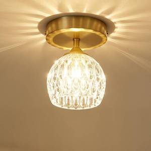lot 13332 image: 4.3 Semi Flush Mount Ceiling Light, Light Luxury Ceiling Light Fixture, Clear Crystal Lampshade Vintage Hallway Lights Fixtures, Brass Base Flush Mount Ceilings Lights for Bedroom ��No Bulb Included��