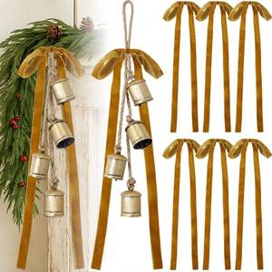 lot 13333 image: Suncalla 2 Pcs Christmas Cow Bells with 8 Pcs Khaki Velvet Christmas Bows Vintage Gold Bell Decorations with Velvet Ribbon Bows for Xmas Tree Wall Home Wedding Wreath Garland Staircase Indoor Outdoor