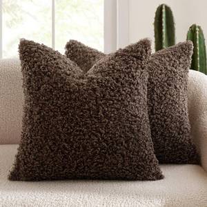 lot 13334 image: MIULEE Pack of 2 Faux Fur Chocolate Throw Pillow Covers 18x18 Inch Boucle Decorative Sherpa Pillow Covers Fuzzy Accent Soft Sheepskin Fleece for Boho Home Decor Sofa Living Room Couch Bed