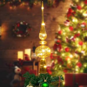lot 13339 image: Gejoy Mercury Glass Finial Christmas Tree Topper 15.4 Inch LED Vintage Spherical Tree Topper Silver Ornament for Home Xmas Holiday Party Decor