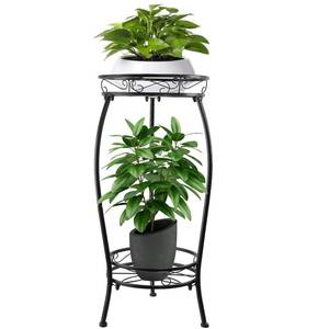 lot 13341 image: YHIJURS Plant Stand Indoor Outdoor 27.1, 2 Tier Tall Metal Plant Stands, Heavy Duty Rustproof Corner Flower Potted Rack for Planter Holder Home Patio Balcony Garden -Black