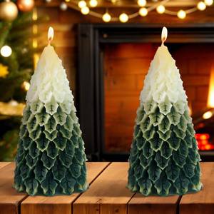 lot 13347 image: MTLEE 2 Pcs Christmas Tree Shaped Candles Large White Green Xmas Wax Scented Candles 2.5 x 5.5 inch Snow Tree Shaped Candle for Christmas Holiday Table Decoration