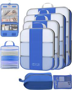 lot 14123 image: 8 Set Compression Packing Cubes for Travel Essentials,Compressible Expandable Packing Cubes for Suitcase,OlarHike Luggage Organizer Bags for Travel,Handy Helper for Organizing Clothes(Klein Blue)