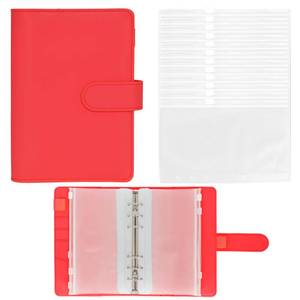 lot 14124 image: Twavang 15 PCS A6 Binder Pockets with PU Leather Notebook Binder Cover Refillable 6 Round Ring Binder Set for Personal Planner Organizer, Budget Binder, Savings Binder (Red)