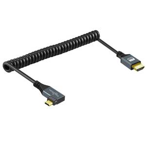 lot 14126 image: Twozoh Left Angled Coiled Micro HDMI to HDMI Cable, Micro HDMI to HDMI Coiled Cable 90°Degree Stretched Length 30cm to 150cm - Supports 3D4K 1080p(5FT)