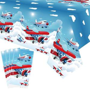 lot 14128 image: LSJDEER 4 Pack Airplane Tablecloth - Airplane Table Cover Decoration for Plane Theme Party Baby Shower Supplies Birthday Party Decorations (51 x 86 Inches)
