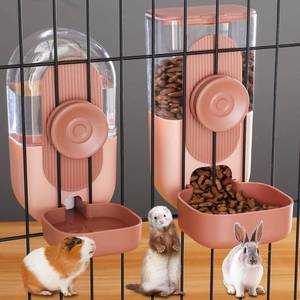 lot 14131 image: Kenond 35oz Hanging Automatic Pet Food Water Dispenser, Auto Gravity Pet Feeder and Waterer Set, Cage Cat Food Bowl Dog Feeding Station for Puppy and Kitten Rabbit Chinchilla Hedgehog Ferret (Pink)