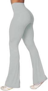 lot 14136 image: Sunzel Flare Leggings, Crossover Yoga Pants with Tummy Control, High-Waisted and Wide Leg, 32 Inseam, Silver Grey Medium