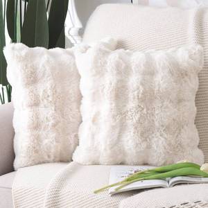 lot 14141 image: MADIZZ Pack of 2 Thick Plush Wool Throw Pillow Covers 18x18 Inch Cream Soft Neutral Decorative Throw Pillows Accent Boho Cushion Covers for Couch Sofa Bedroom Pillow Shell