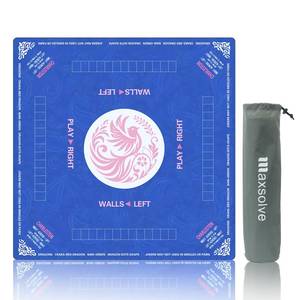 lot 14172 image: 2025 Mahjong Mat, 31.5 x 31.5 Neoprene Mahjong Table Mat with Rules, Anti Slip & Noise Reduction Gaming Mat for Poker, Card, Dominoes, Board & Tile Games, Mahjong Gift with Carrying Bag - Blue