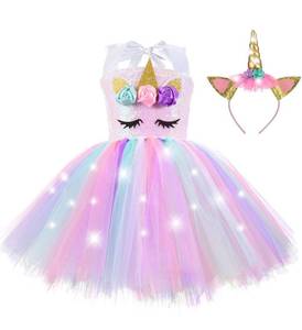 lot 14191 image: ZeroStage Sequin Lighted Unicorns Gifts for Girls Birthday Party Outfit Dress Up with Headband Halloween Costumes Christmas Princess Tutu Favor Pink 3-4 Year Old