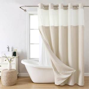 lot 14200 image: Eachope No Hooks Polyester Textured Shower Curtain with Snap-in Fabric Liner Set, Hotel Luxury Decor Shower Curtains for Bathroom with See Through Top Window, Waterproof & Washable, 71Wx74H, Cream