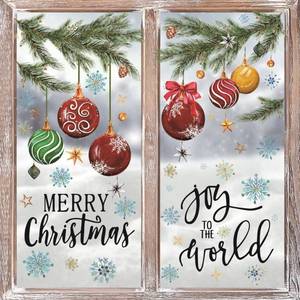 lot 14202 image: Horaldaily 221 PCS Christmas Window Cling Sticker, Xmas Balls Branches Snow for Home Party Supplies Shop Window Glass Display Decoration