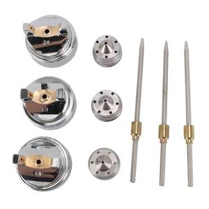 lot 14204 image: Sunicon Nozzle Set, 3 Sets Needle Fluid Nozzle Air Cap Kit, H 827 1.4 1.7 2.0mm Stable Performance Brass Plastic Fluid Tip Size Set Up for Spray Gun