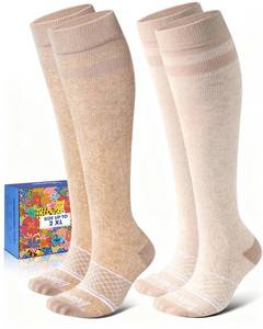 lot 14209 image: Lalapapa Cotton Compression Socks for Women Men - 2 Pairs 20-30mmHg Circulation Arch Support Socks, Comfortable Breathable, Warm Oat & Beige, L  XL
