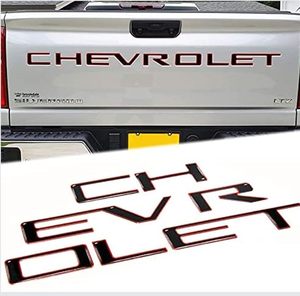 lot 14224 image: Tailgate Inserts Letters Compatible for 2019-2025 Sverado, 3D Raised & Strong Adhesive Decals Letters (Gloss Black with red Border)