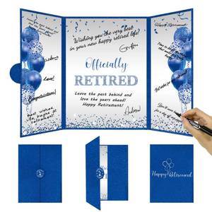 lot 14245 image: DARUNAXY Blue Silver Retirement Party Decorations, Officially Retired Alternative Signature Guest Book for Men Women Happy Retirement Gifts Signing Card Board for Retirement Farewell Party Supplies