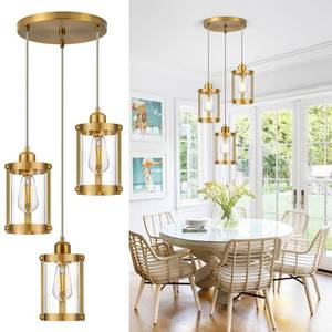 lot 15629 image: Osimir 3-Light Pendant Lighting, Brushed Gold Dining Room Chandelier Light Fixture Over Table with Clear Glass, Modern Cluster Hanging Lights for Kitchen Island Sink, OS-3014-3BG