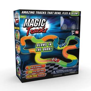 lot 15649 image: Ontel Magic Tracks 10 Foot Glow In The Dark Bendable Flexible Racetrack with LED Light-Up Race Car, Educational Playset Birthday Gift for Ages 3