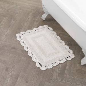 lot 15652 image: Laura Ashley Absorbent Bath Mat Reversible Crochet Soft and Plush Bathroom Mat 100% Cotton 17x24 Bath Rug, Ivory