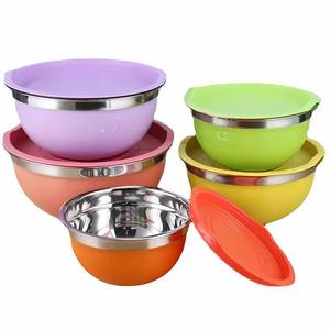 lot 15662 image: LICITE USA 5-Piece Colorful Stainless Steel Mixing Bowls with Matching Non-Airtight Lids �� Nesting Stackable Design for Cooking, Baking, Meal Prep & Food Storage �� Durable, Easy-Clean Kitchen Set