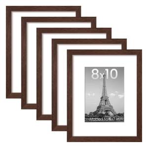 lot 15663 image: upsimples 8x10 Picture Frame Set of 5, Display Pictures 5x7 with Mat or 8 x 10 Without, Wall Gallery Photo Frames, Brown