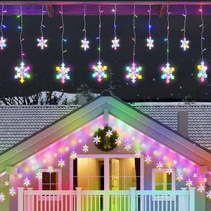 lot 15671 image: Aulanto Christmas Lights Outdoor Snowflake Lights,16.73ft 240 LED Snowflake Icicle Lights Waterproof with 20 Drops,RGB Color Changing Christmas Decorations Light for Eaves, Yard, Tree, Window, Curtain