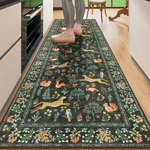 lot 15675 image: DUKINO 2.6x8 Rug for Hallway, Washable Kitchen Runner Rug with Non Slip Backing, Soft Low Pile Vintage Animal Runner for Bedroom, Kitchen, Hallway, Entryway, Laundry, Black