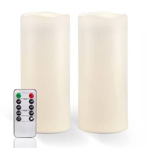 lot 15678 image: Homemory 10 x 4 Large Waterproof Outdoor Flameless Candles with Remote Control and Timer, Battery Operated Flickering LED Pillar Candles for Outdoor Larterns, Porch, Long Lasting, Set of 2