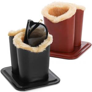 lot 16093 image: ZOOFOX 2 Pack Double Eyeglasses Holder, Plush Lined Leather Glasses Stand Case for Desk or Nightstand