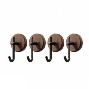 lot 16096 image: Adhesive Wooden Wall Hooks,4-Pack Farmhouse Decorative Natural Dark Walnut Wall Mounted Hooks for Towel,Keys,Hats,Coats,Robe, Bags& More - Durable & Stylish Home Decor for Entryway, Bathroom, Bedroom