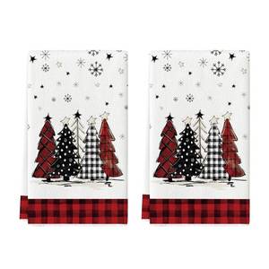 lot 16097 image: Artoid Mode Red Black Xmas Trees Christmas Kitchen Towels Dish Towels, 18x26 Inch Daily Buffalo Plaid Winter Decoration Hand Towels Set of 2