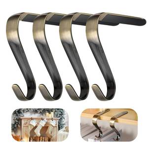 lot 16103 image: Nelyeqwo Christmas Stocking Holders for Mantle Set of 4, Heavy Duty Damage Free Stocking Hangers with Non-Slip Strips Mantle Fireplace Stocking Hooks for Christmas Party Decoration Bronze