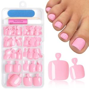 lot 16108 image: Bellelfin 144pc Pink Press on Toenails for Women, Pink Toe Nail Press ons Short Square Toe Press on Nails Fake Toe Nails Tips False Toenail Press ons with Nail Glue and Adhesive Tabs