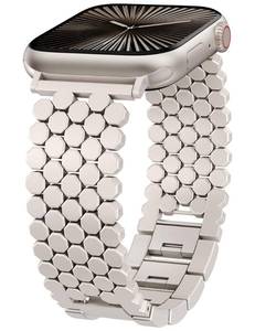 lot 16120 image: Minyee Compatible with Apple Watch Band Women 4140384445464942mm, Dressy Honeycomb Pretty Adjustable Metal Designer Classy Wristband for iWatch Series 11 10 9 8 7 6 5 4 3 Ultra SE, Starlight
