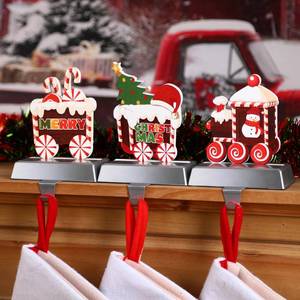 lot 16144 image: Alupssuc 3 Pcs Christmas Stocking Holders for Mantle, Christmas Stocking Hangers for Fireplace-Weighted Stocking Hooks for Mantel&Christmas Holiday Party Decoration-Candy Train
