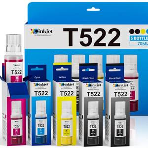lot 16147 image: Xcinkjet T502 T522 Ink Refill Bottles Replacement for ET-2800 ET-2803 ET-2850 ET-3850 ET-2720 ET-4800 ET-15000 ET-2400 ET-2840 ET-4700 ET-4810 ET-4850 T522 T502 Eco Tank Printer (2BK C M Y)