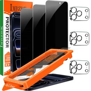 lot 16151 image: IMBZBK Auto-Dust Removal 3 Pack Privacy Screen Protector for iPhone 17 Pro 6.3 INCH Anti Spy Private Accessories, Case Friendly Film, Military Grade Tempered Glass 3 Camera Lens Protector